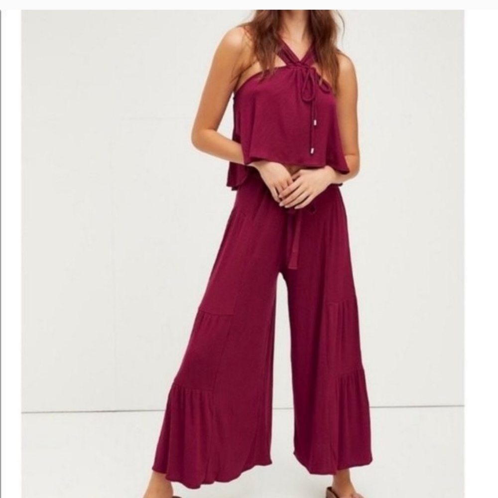 Free People Porter Co-Ord Two Piece Set Plum Wine Small Perfect!!!